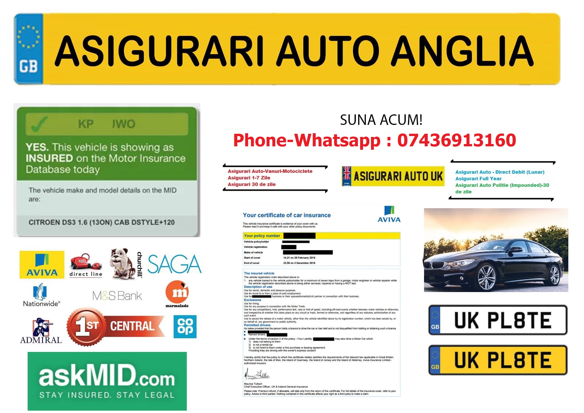 Asigurari Auto Legale(Broker UK)-Asigurari masini-vanuri-motociclete UK